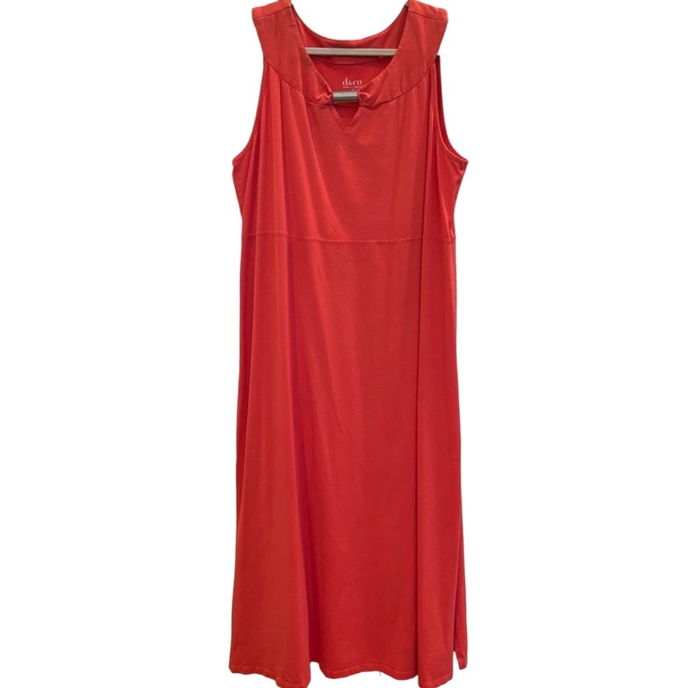 Denim & Co. Sleeveless Knit Maxi Dress With Silver Hardware Detail. Coral 2X